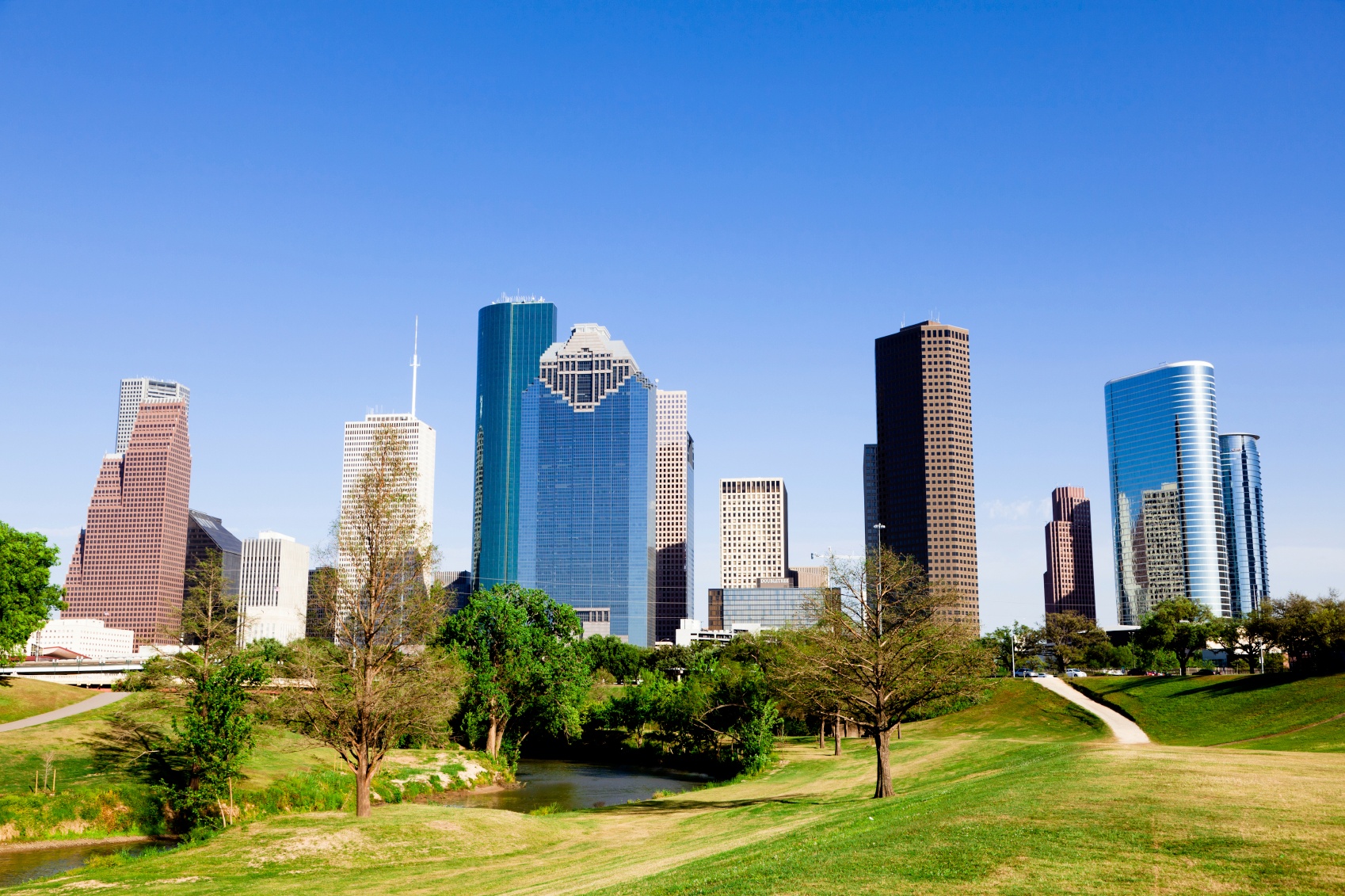 Houston skyline on a sunny, bright day