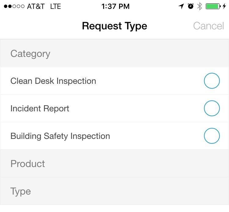 iOffice mobile request type screen shot 