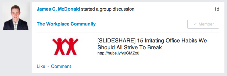 Image of LinkedIn group posting in news feed